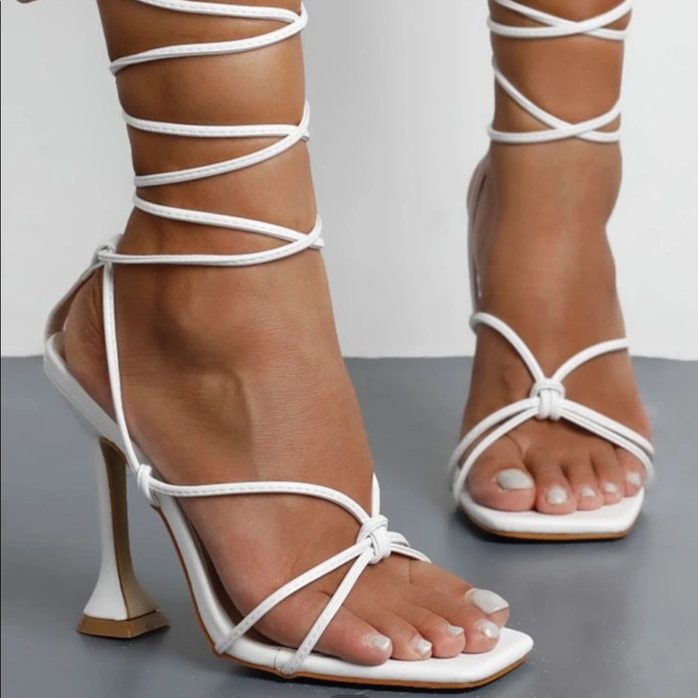 SIZE EU 38 white lace up heels/sandals